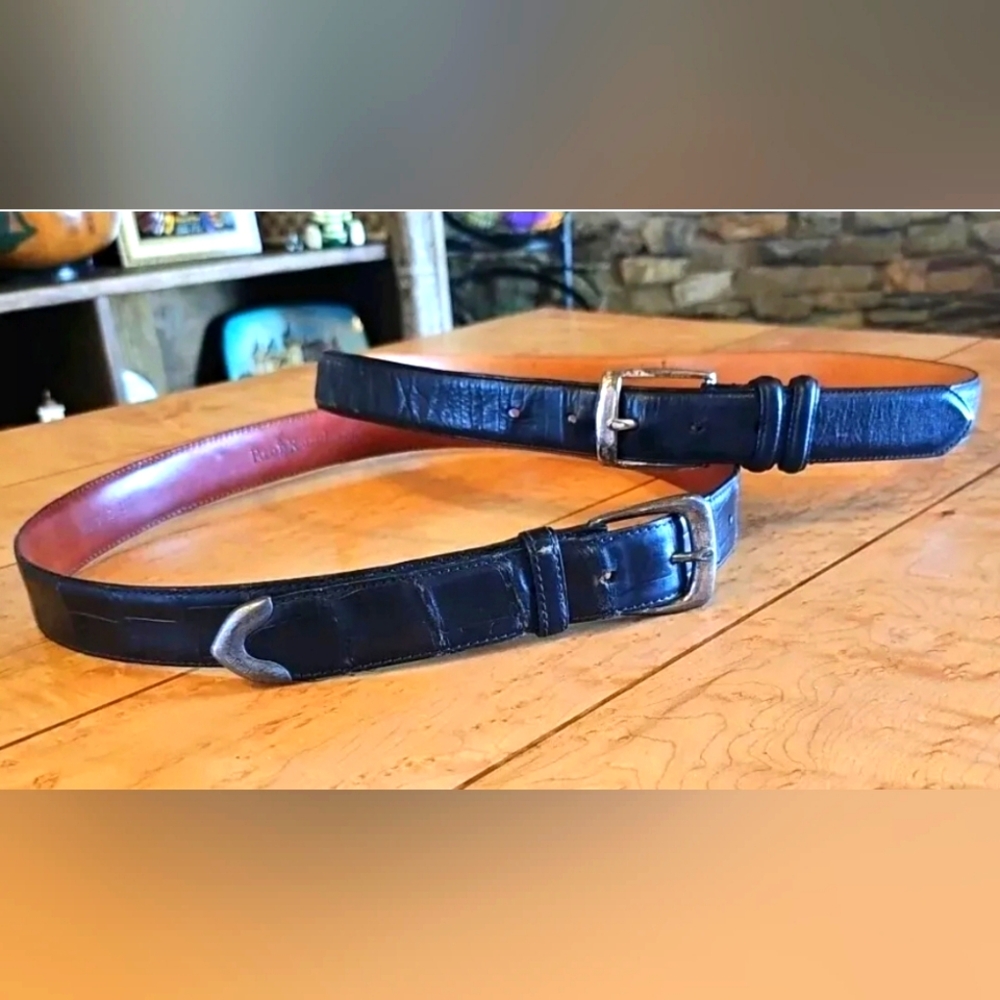 Polo Ralph Lauren Alligator & Sterling Silver Belt + free RL leather belt sz 34
